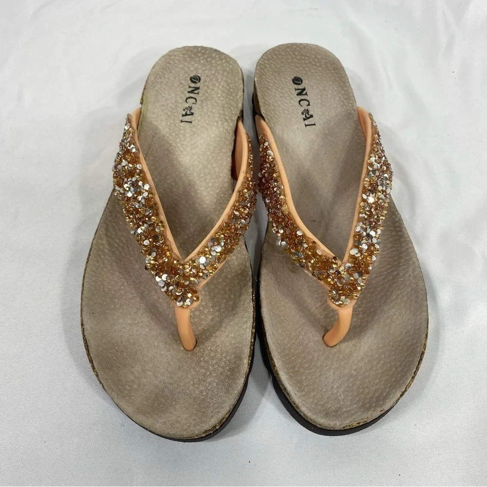 Oncai Glittery Cork Thong Sandals